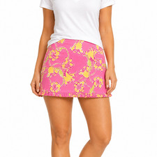 Lilly Pulitzer Skirt Women 12 Pink Floral Ruffle Hem Cotton Mini Tropical Casual