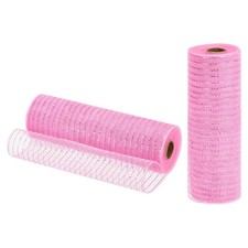 2 Rolls Burlap Mesh 10 Inch x 30 Feet Each PP Deco Ribbon Pink With Pink Foil
