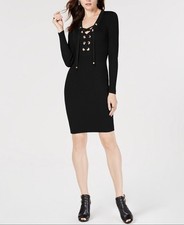 Michael Kors Sweater Ribbed Knit With Gold-tone Lace Details Neck Dress Sz Large