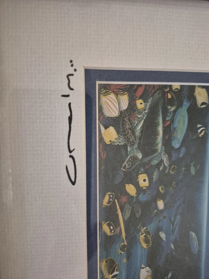 Estampa Wyland Hanauma Bay - Paisagem marítima oceânica de peixes tropicais 1993 assinada e emoldurada - Imagem 3 de 4