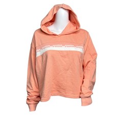 Puma Amplified Cropped Hoodie Apricot Blush Logo Relaxed Fit Pullover Sweater L