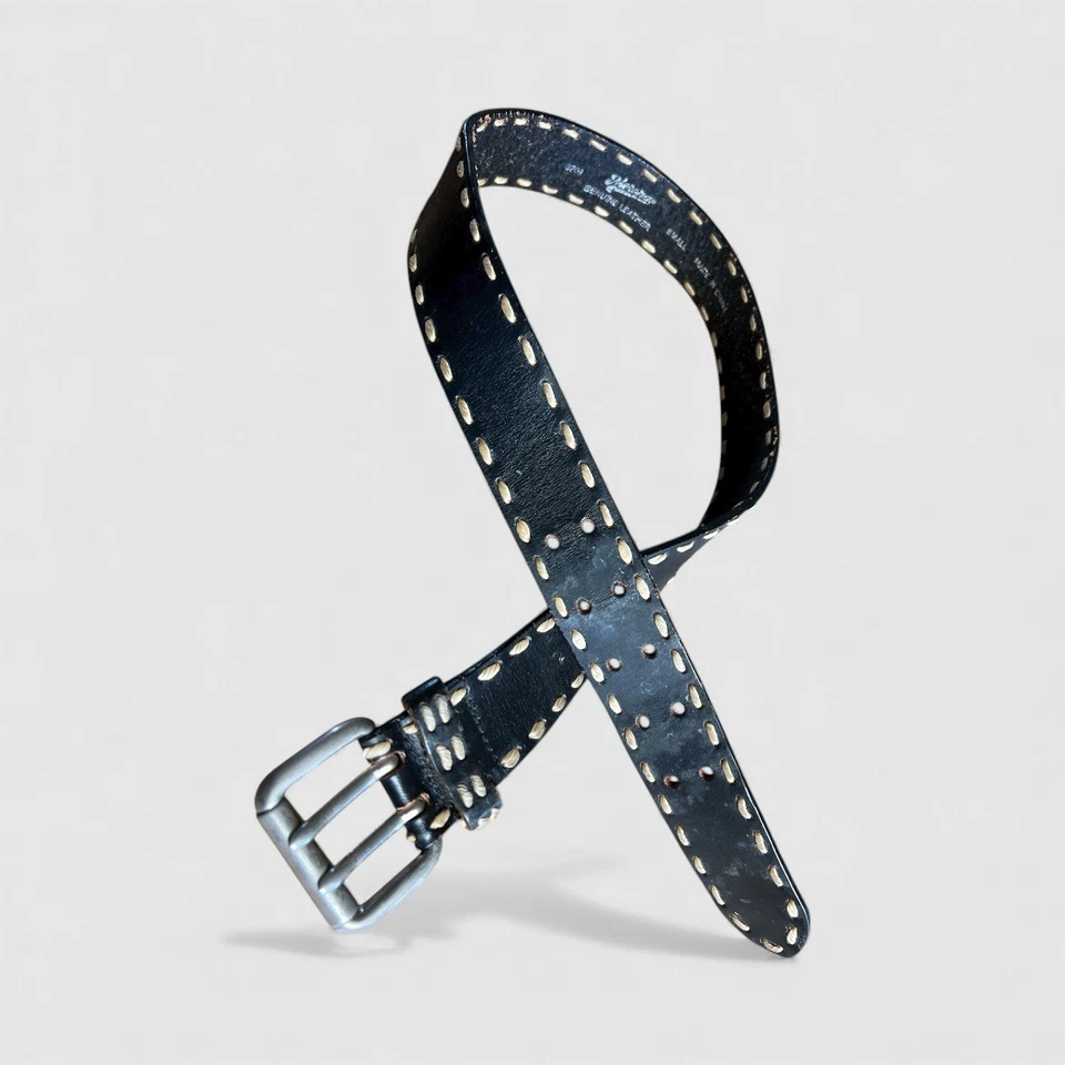 Cinturón De Colección Sick Merona Cuero Negro Contraste Cordones Destruido Motociclista Dbl Punta S Foto 3 de 4