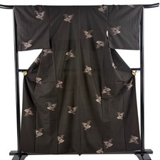 JAPANESE KIMONO TSUMUGI Dark brown 160cm 5 ft 3 in PURE SILK AA8862