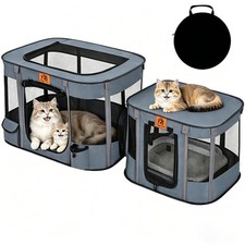 Portable Cat Playpen 2-in-1, Enclosed Kitten Playpen with Litter Box Cage Are...