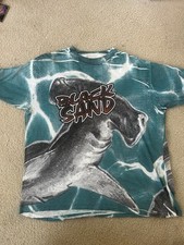 Vintage Shark T-shirt Size XL AOP Hammerhead Shark Black Sand Single Stitch Rare