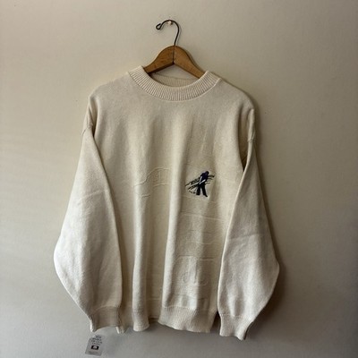 Vintage 1990s NWT Lee Sports White Spell Out Golf Knit Sweater Made In USA Sz. M
