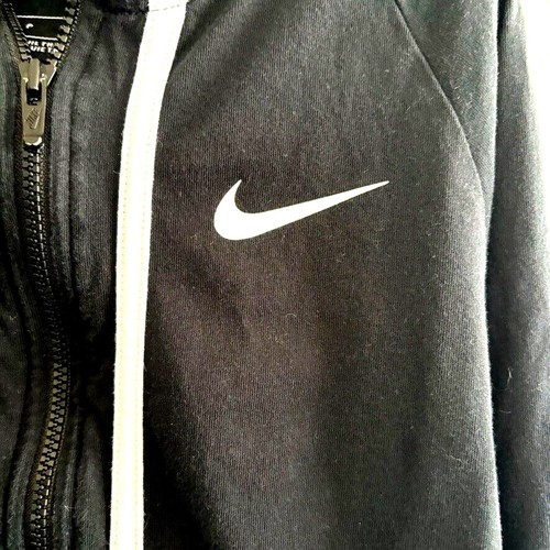Nike Big Kid Size S Full Zip Black Hooded Lightweight Sweatshirt w/ White Logo - Picture 8 of 8