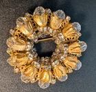 Miriam Haskell signed brooch, gold tone with glass & rhinestones