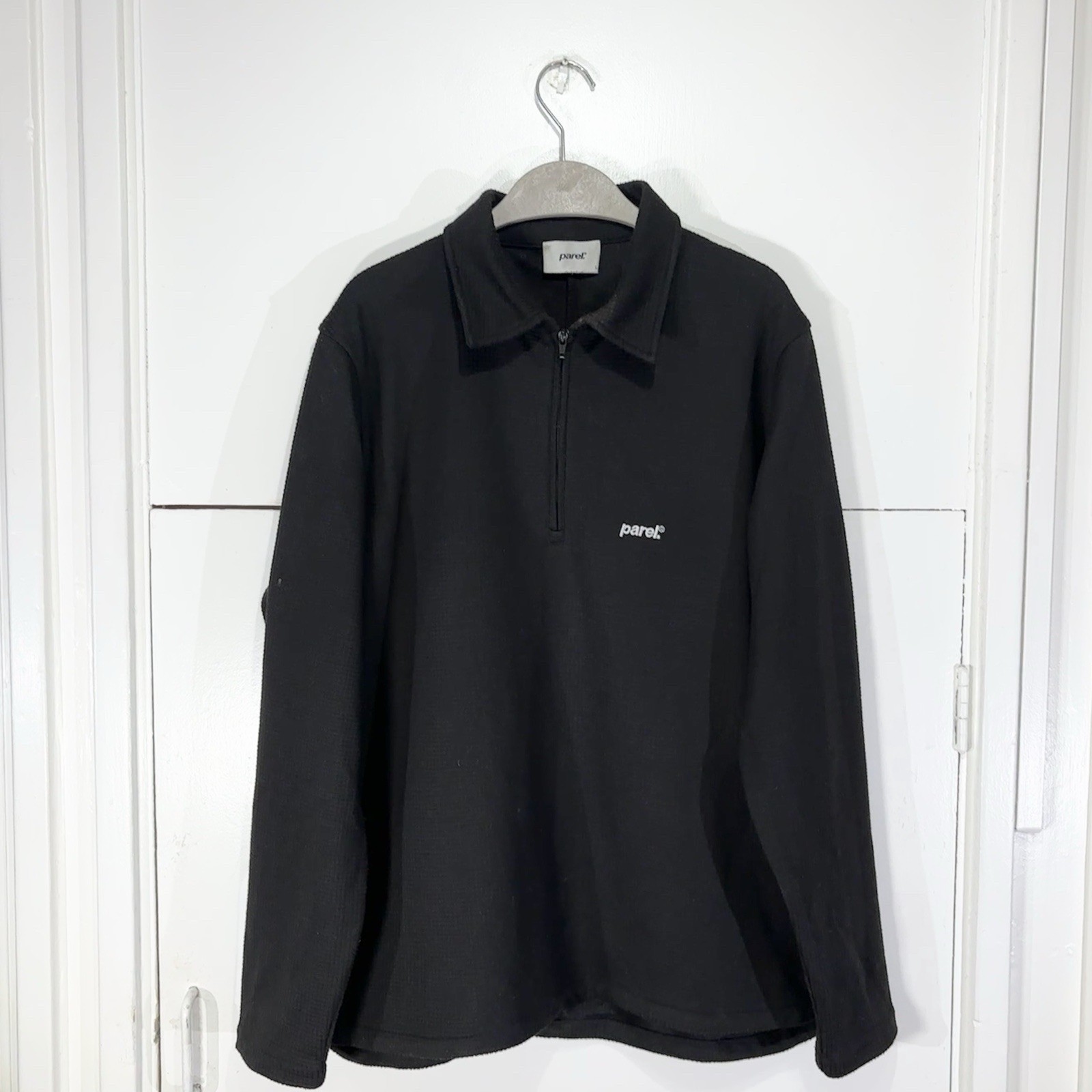 Parel Studios Prespa 1/4 Zip Waffle Jumper Pullover Black Size Large Men’s