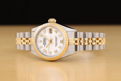 ROLEX LADIES DATEJUST 69173 NO HOLES WHITE ARABIC DIAL 18K GOLD