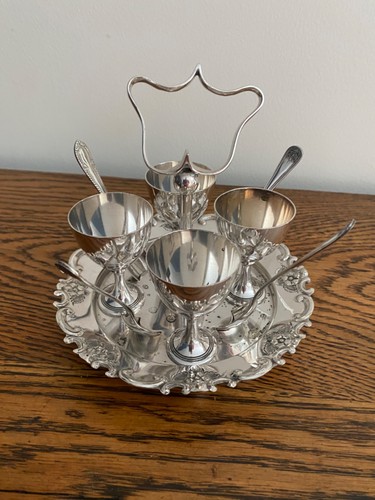ANTIQUE 19TH C SILVER PLATED EGG CRUET SET - Picture 3 of 9
