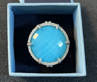 Anello doppio Judith Ripka argento sterling 925 turchese e quarzo misura 8