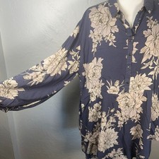 Free People Shake It Marine Blue Mini Floral Shirtdress Sz M Pockets No Belt