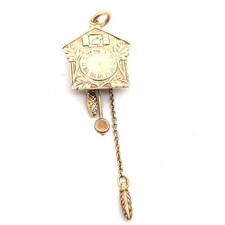 Vintage 9ct Gold Cuckoo Clock Charm Pendant Moving Pendulum 3.4g 