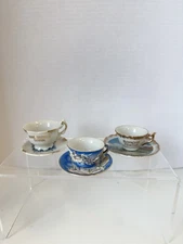 Set Of 3 Vintage Porcelain Teacup & Saucer Souvenir Miniatures Pieces B10