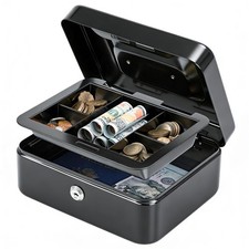 Cash Box Medium Metal Storage Box Removable Money Tray Key Lock