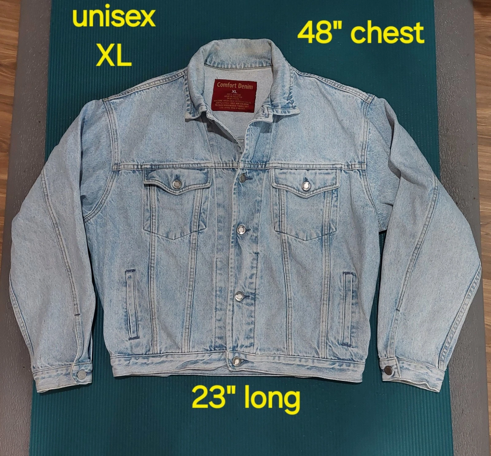 Comfort Denim XL Trucker Jean Jacket Light Wash 100% Cotton Unisex Vintage Style