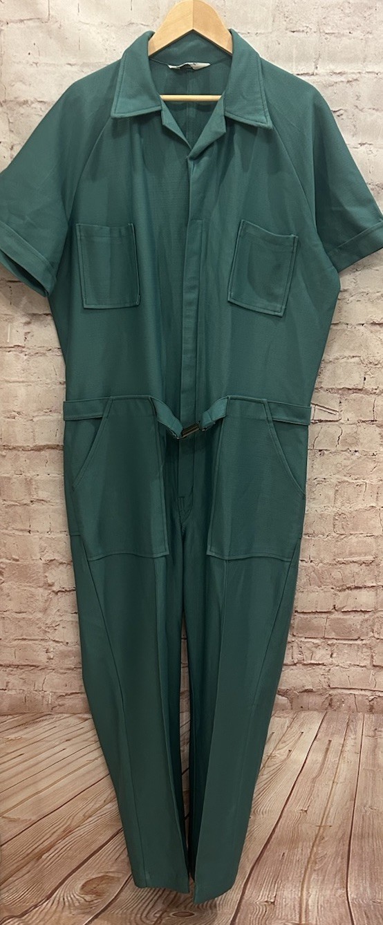 Vintage Jumpsuit Men L W42 One Piece Leisure Coverall Green Mr. Furley 70's Poly-image