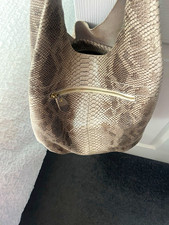 Malissa J Grey Snakeskin Look Shoulder Bag, Zip Closure & Front Zip Pocket