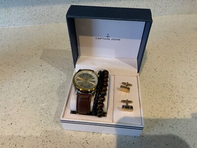 Brand New Captain John Mens Gift Set Wristwatch wooden bead