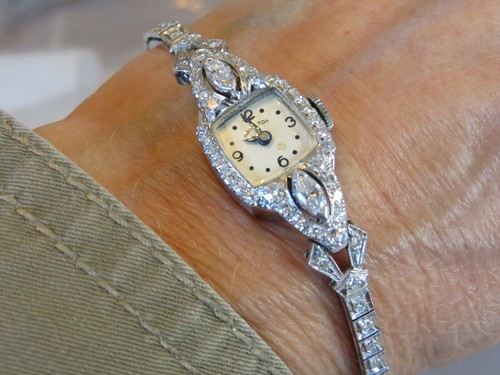 ANTIQUE PLATINUM 1.02 CT DIAMOND VS1 F HAMILTON WATCH 7 1/4" LONG - 第 1/12 張圖片