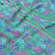 Vintage Sari Green Pure Crepe Silk Printed Sarees 5yd Sewing Craft Fabric Floral
