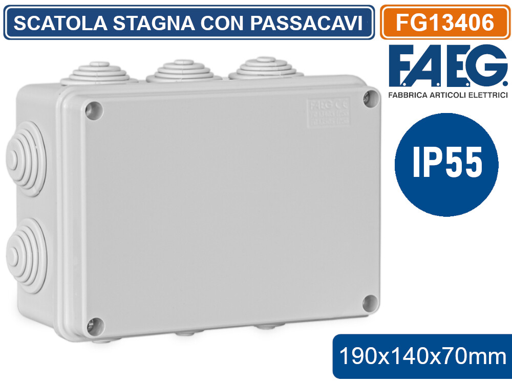 SCATOLA STAGNA DI DERIVAZIONE RETTANGOLARE COPERCHIO CON VITI 190X140X70MM IP55