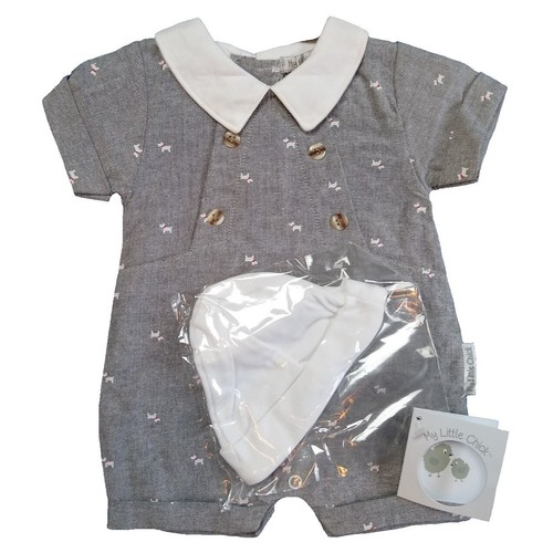 Baby Boy Outfit Spanish Style Grey Westie Dog Romper Dungarees NB 0 3 6 Months - Picture 17 of 20