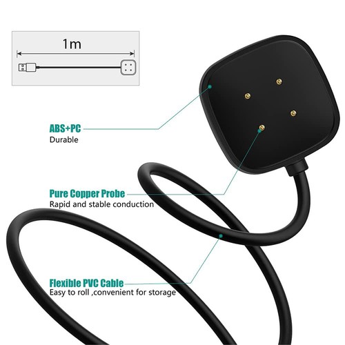 Fitbit Sense Sense2 Versa 4 3 Sense 2 Cable Charging Charger Cable Tracker - Picture 9 of 16