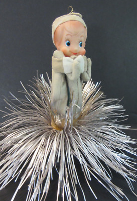 Christmas Felt Knee Hugger Pixie Elf Foil Tinsel Burst vintage 8'' Ornament JAPAN