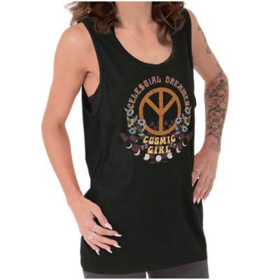 Cosmic Girl Celestial Dreaming Peace Sign Womens Tank Top Sleeveless Shirts