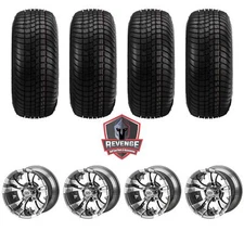 10" Warlock Gun Metal Golf Cart Wheels and Tires Combo (205/65-10) Set of 4
