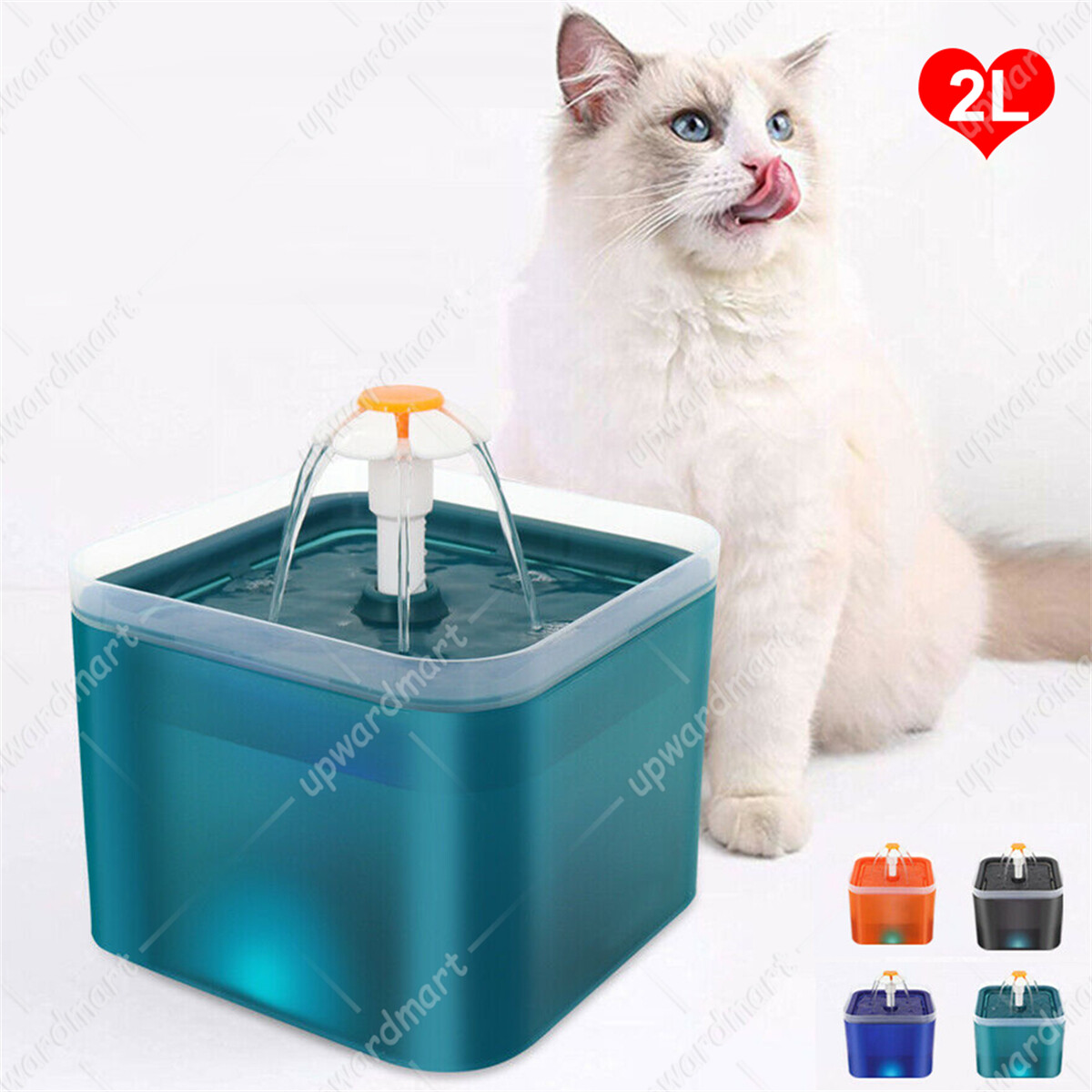 Crystal Cat Water Fountain Dispenser, 67oz/2L Pet Fountain Gray Blue