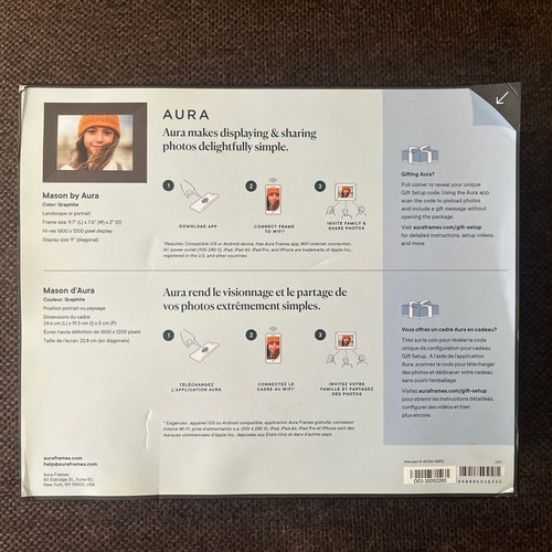 BEST of CLASS Aura Mason HD Smart Digital Picture Frame 9 Inch – Stone WHITE - Picture 3 of 3