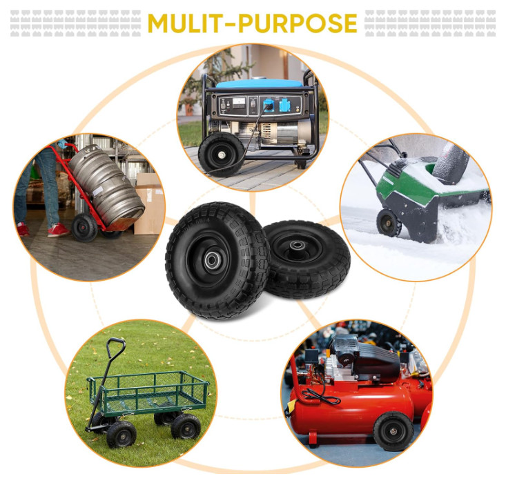 10" Solid Tires 2 Pack Flat Free Replacement 4.10/3.50-4 Dolly Wheel Assemblies