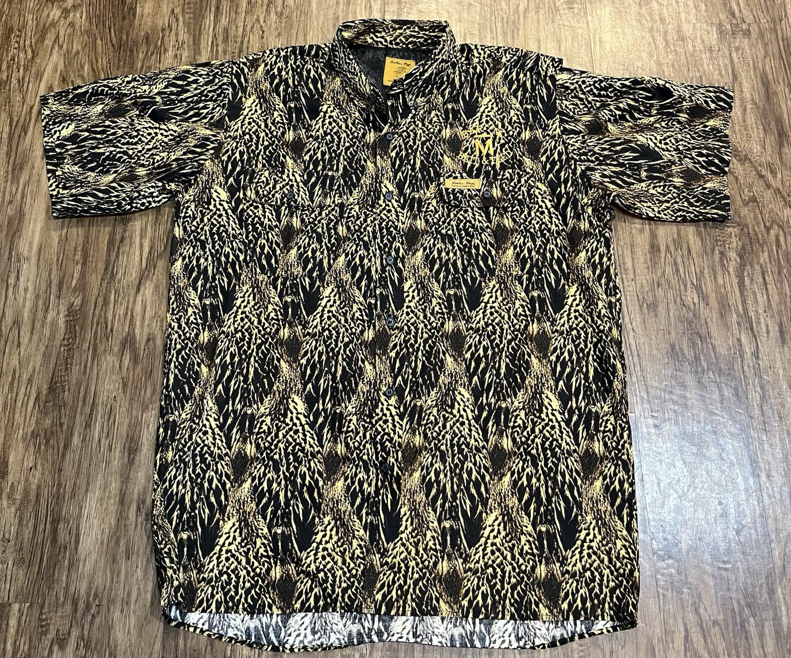 Camicia ventilata bandiera piuma uomo XL anatre in fila mimetica pesca manica corta