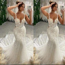 Mermaid Sexy Wedding Dresses Spaghettie Straps Glitter Sweep Train Bridal Gowns