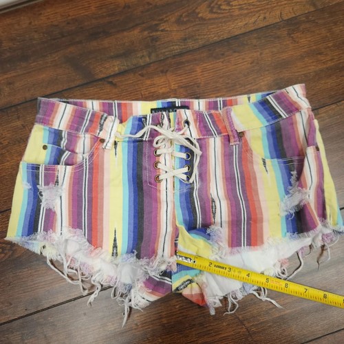 Billabong Vintage Super Low Rise Tie Font Colorful Shorts womens Size 7 - Picture 3 of 7