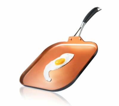 NutriChef Copper Non-Stick Griddle Pan 19.48x11.22in / Silicone Handle NCSQPA