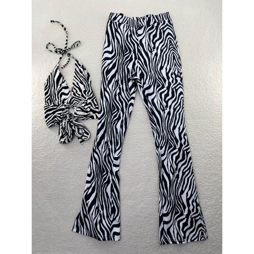 Flare Leg Keyhole Halter Crop Zebra | eBay