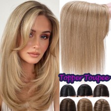 Topper 100 Human Hair Top Toupee Piece Clip in Hairpiece Wig Women 14" 16" 18"