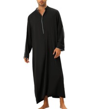 Men's Long Sleeve Muslim Clothing Saudi Jubba Arab Kaftan Thobe Long Dress Robe