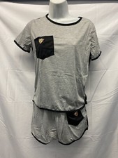 Women s Two Piece Tshirt Shorts Set Grey Black Size Large