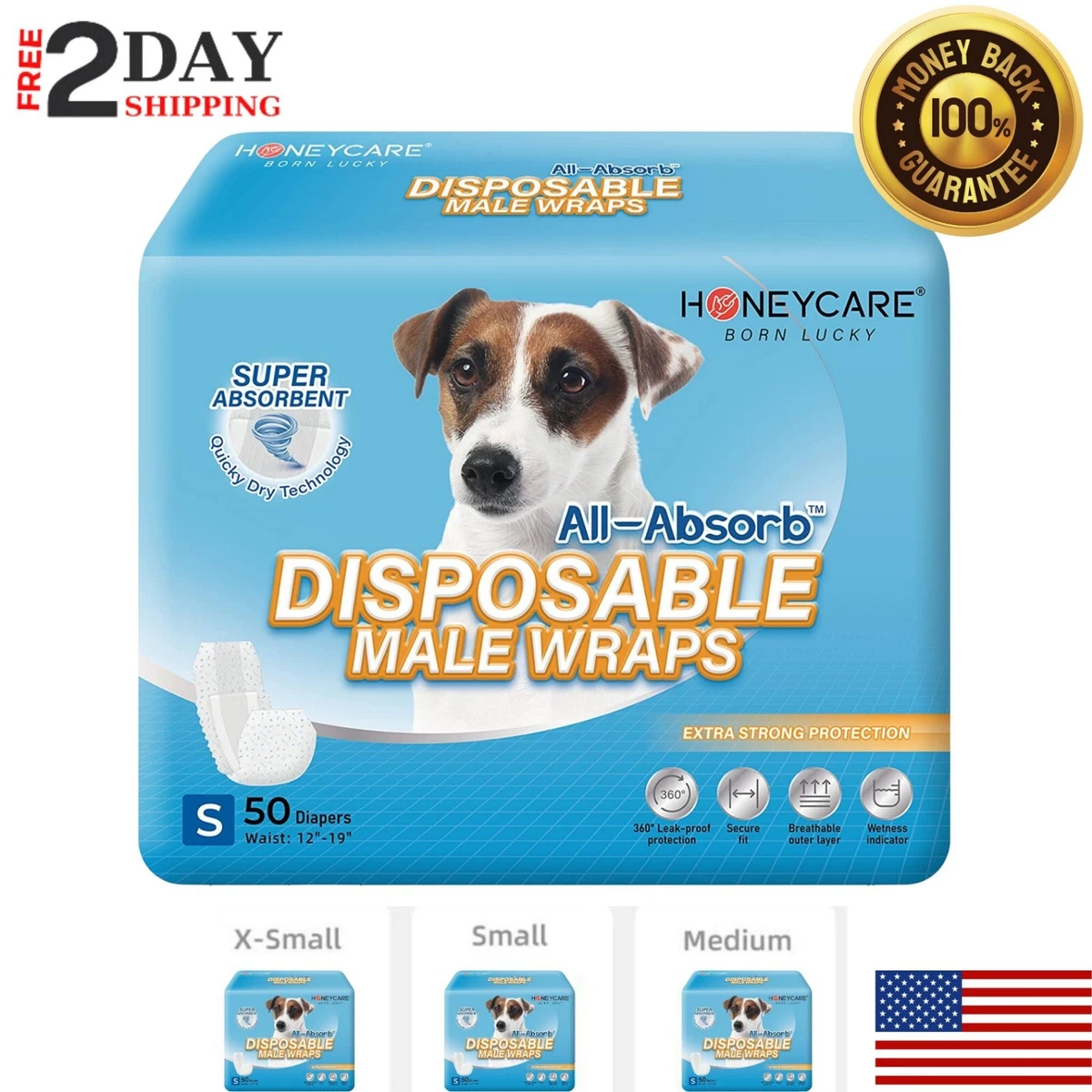 50 Pack Waist Disposable Dog Diapers Male Wraps Belly Bands Pet