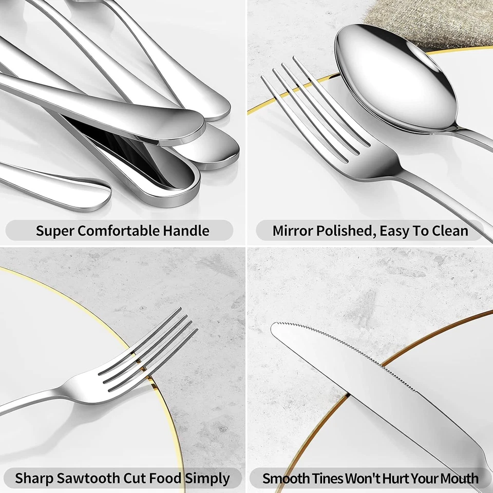 Posate 30 Pezzi per 6 Persone, Acciaio Inox, Lavabili in Lavastoviglie (Argento) - Immagine 4 di 4