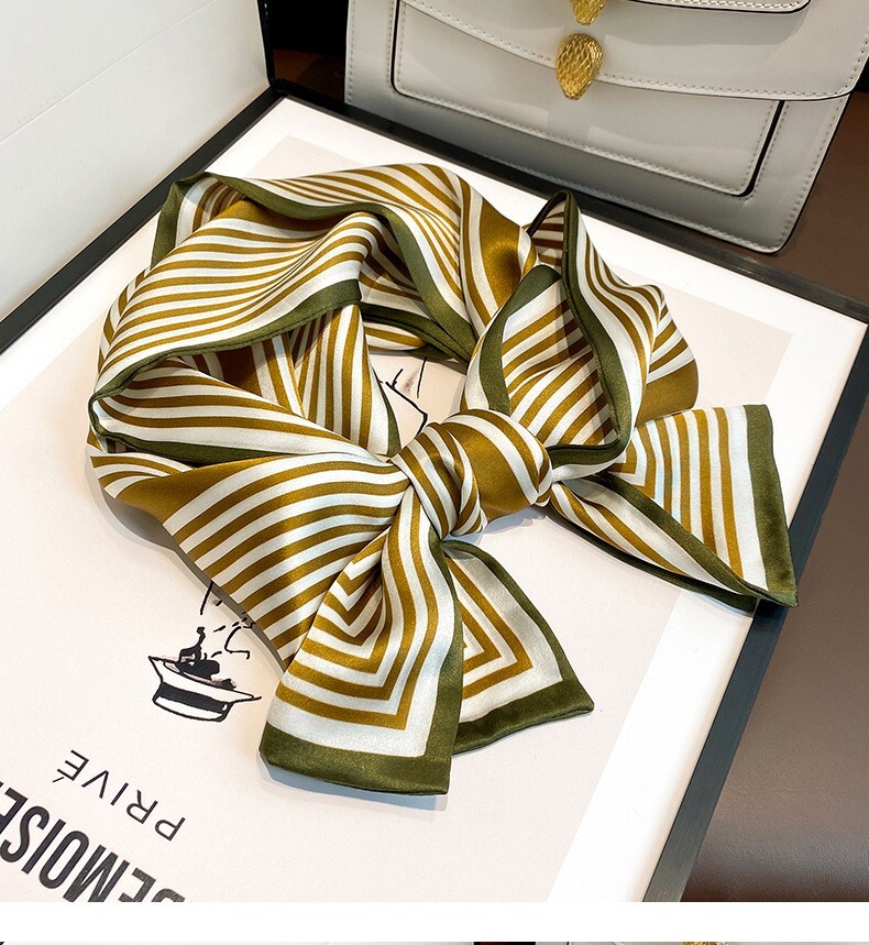 100% Pure Silk Rectangle Scarf Women Neckerchief Vintage Striped Tied ...