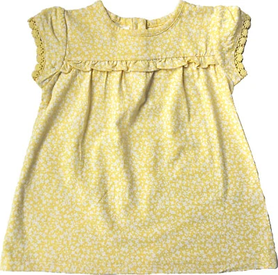 Baby Girls Ex Marks & Spencer M&S Yellow Ditsy Floral Jersey Dress Ages 0 - 18 M