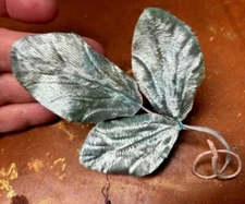 vintage millinery 1940s velvet leaves 1 tri leaf stem made in Japan aqua