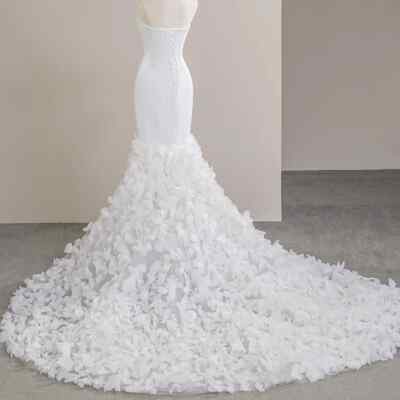 TSxuelian Women's Floral Mermaid Wedding Dress - Lace Applique, Spaghetti Straps, Backless - View #3