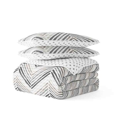 3 Piece Quilted Coverlet Reversible Microfiber Diamond Chevron Quilt Sham Set